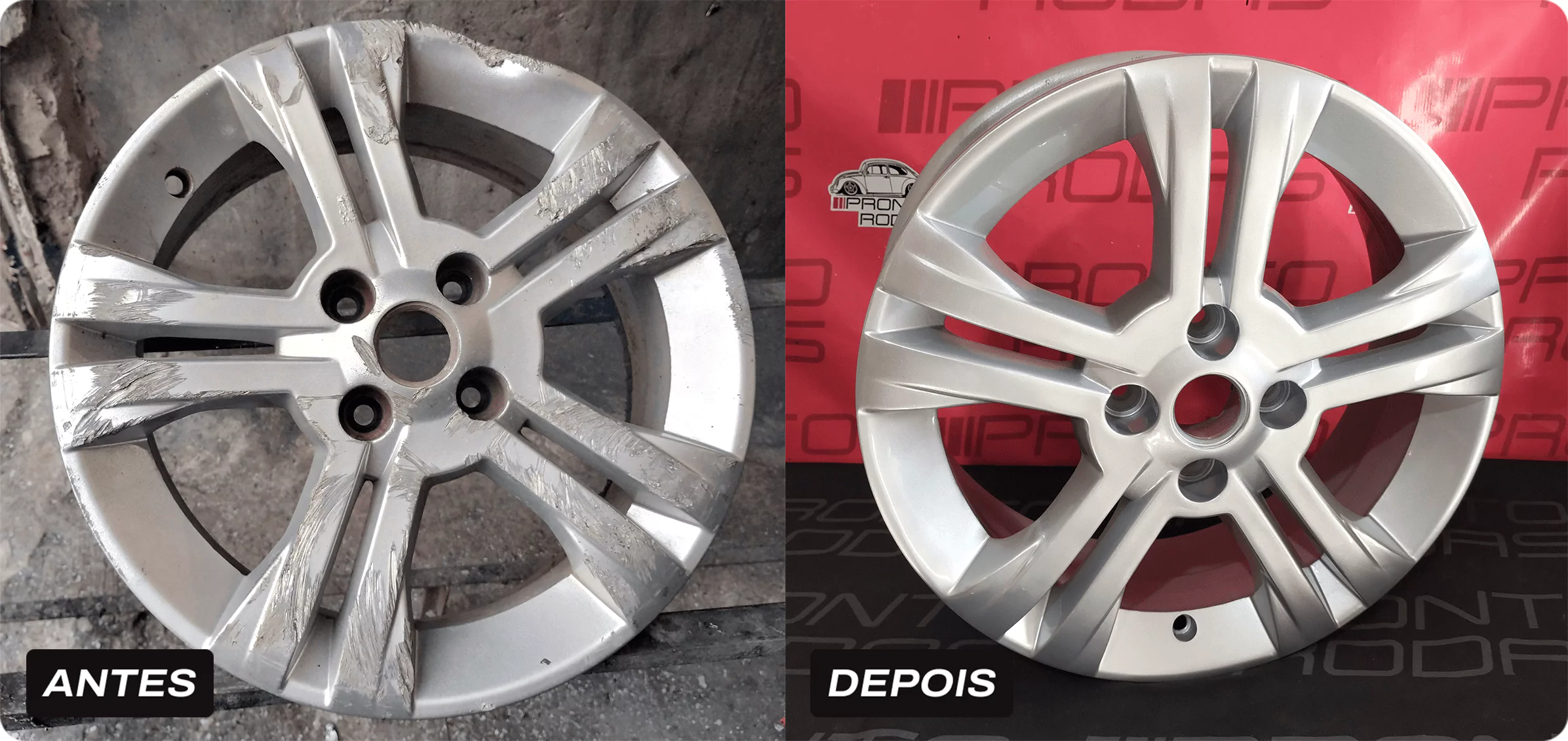 Foto de rodas antes e depois