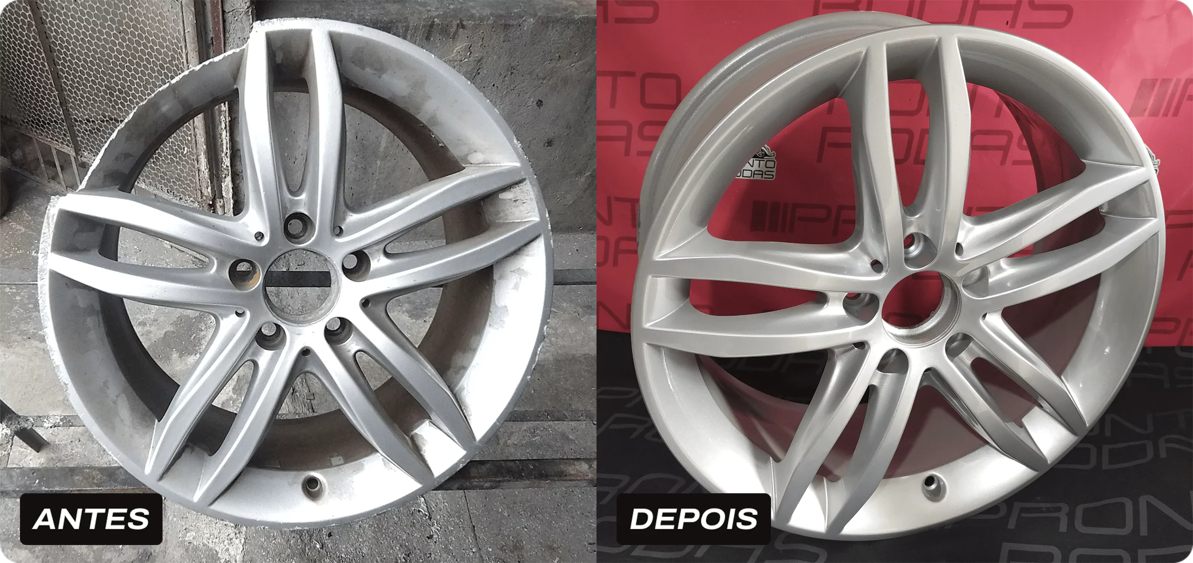 Foto de rodas antes e depois