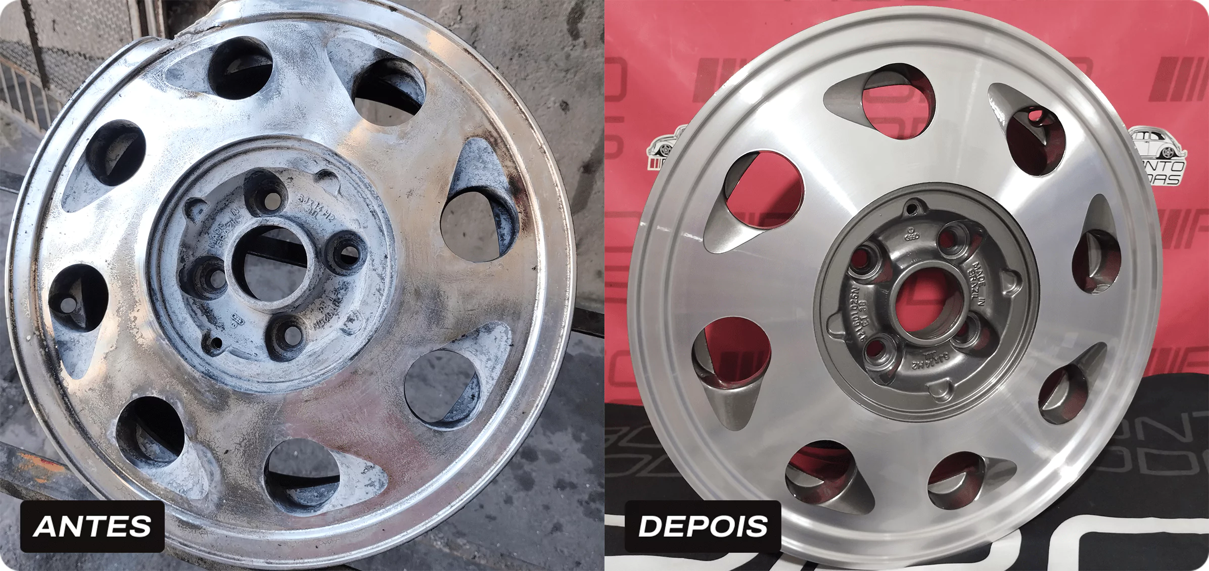 Foto de rodas antes e depois