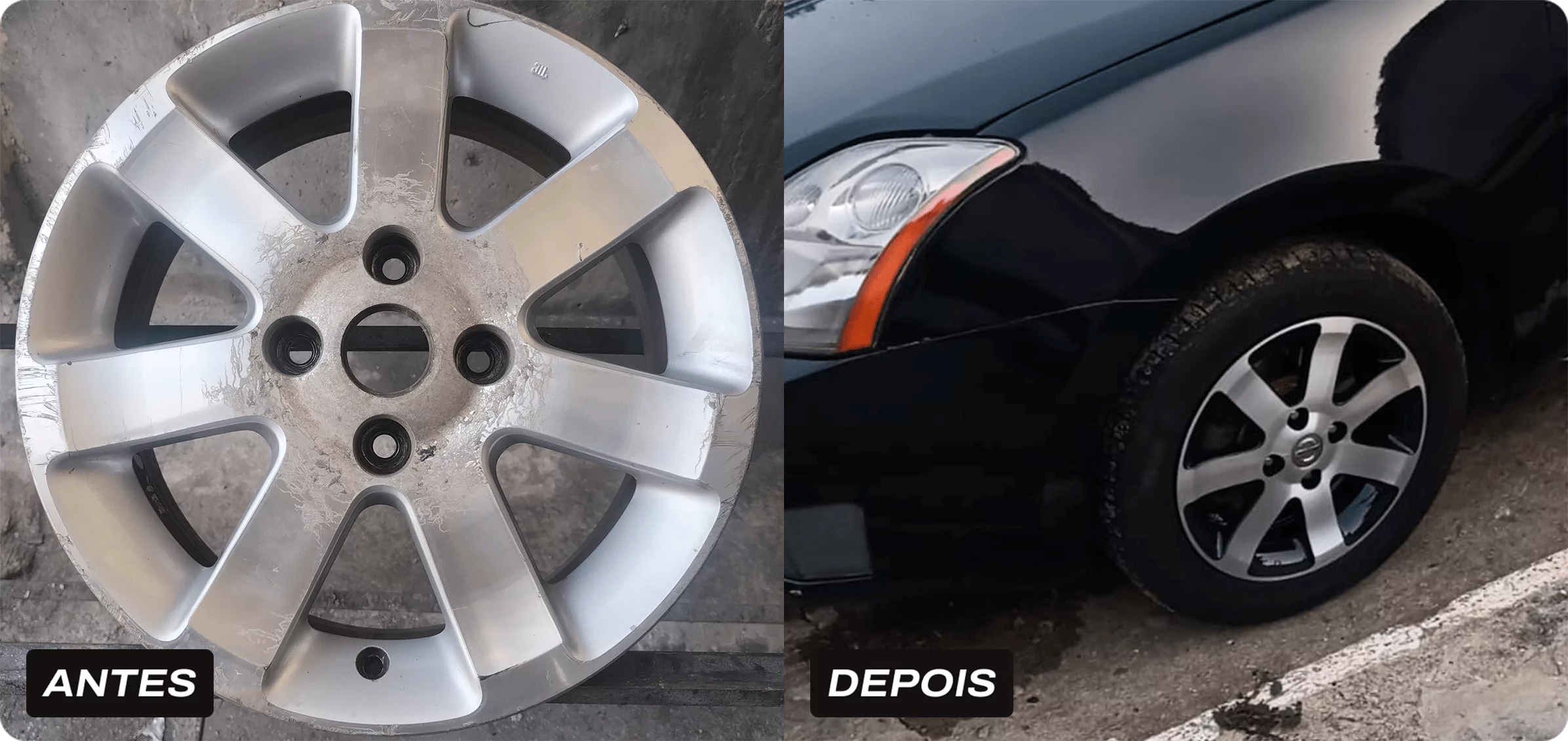 Foto de rodas antes e depois