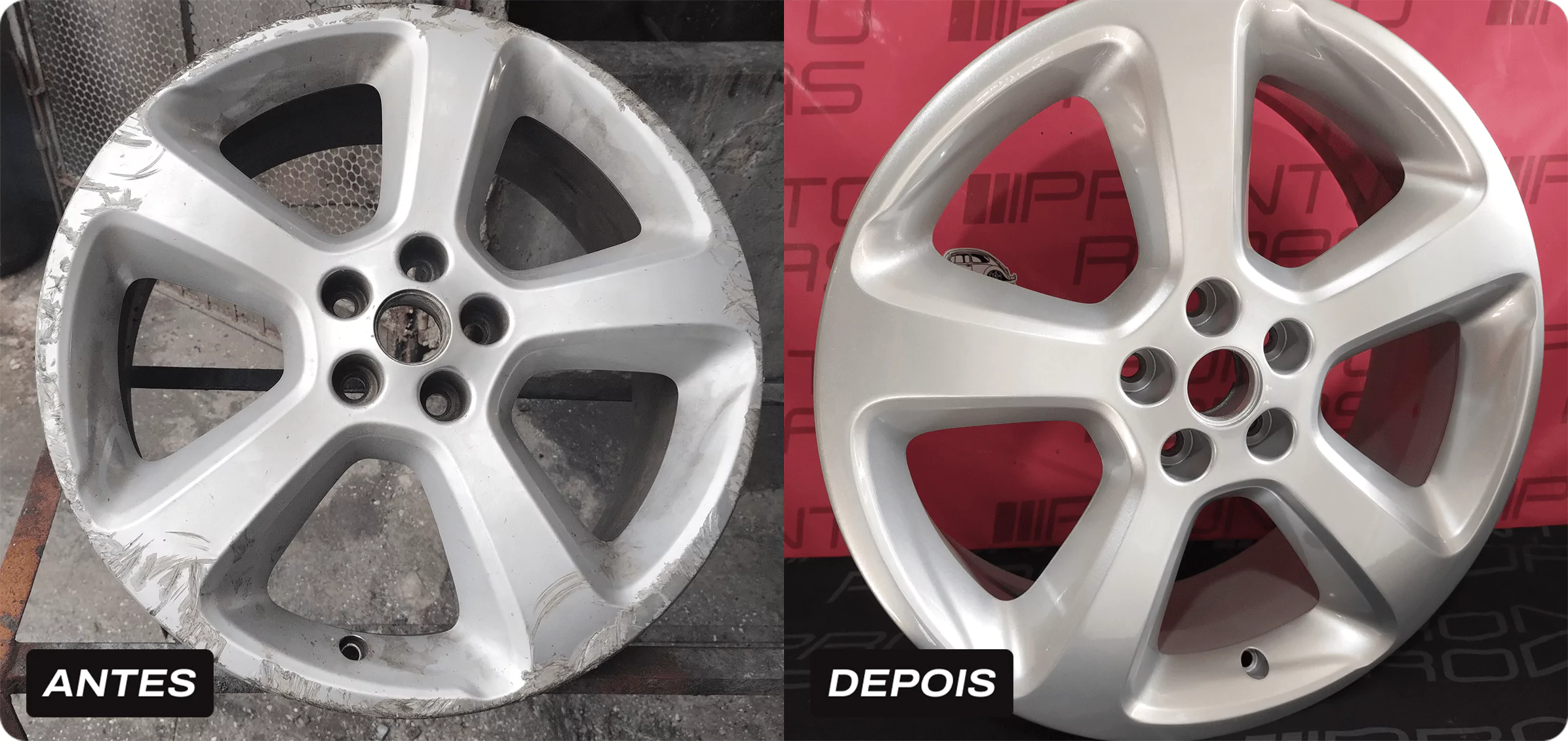 Foto de rodas antes e depois