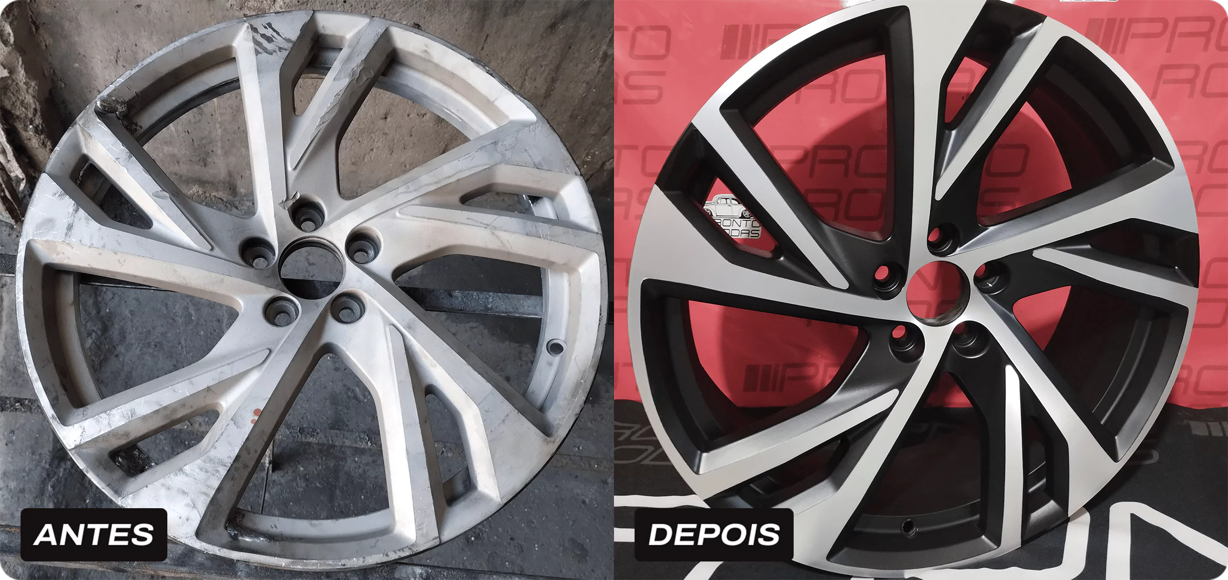 Foto de rodas antes e depois